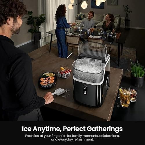 Kismile Nugget Ice Makers Countertop,Portable Ice Machine with Crushed Ice, 35lbs/Day,Self-Cleaning,One-Click Operation for Home Use(Black) thumbnail 5