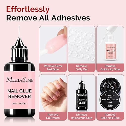 MelodySusie 30ML Nail Glue Remover for Press on Acetone Free Nail Polish Remover Multi-Functional Remover for Nails Tips Gentle Glue Remover for Gel x Nails for Home Salon thumbnail 6