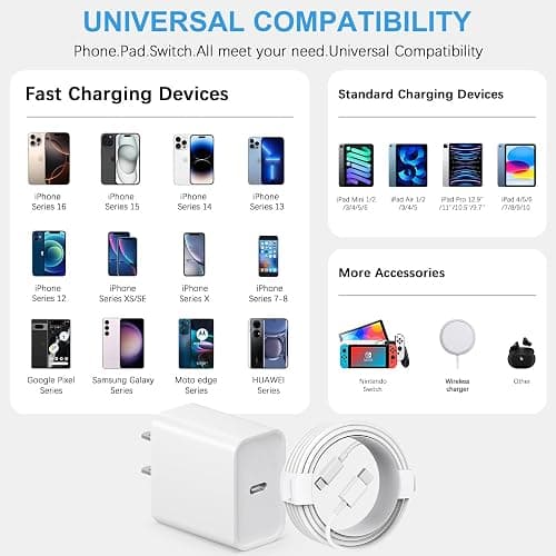 iPhone 17 16 15 Charger Fast Charging Type C Chargers USB C Charger Block iPhone 17 16 15 Air Pro Max Chargers with 6FT Cable for iPhone 17/17 Plus/17 Pro Max/16/16 Plus/16 Pro Max/15 Pro Max/iPad Pro thumbnail 4