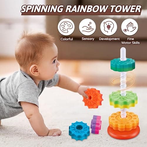 JUXUE Baby Spinning Stacking Toys for Toddlers 1-3, Rainbow Ring Stacker Montessori Toys for Babies 6-12 Months, 1 2 3 One Year Old Girl Boy Christmas Birthday Gifts, Autism Sensory Learning Toy thumbnail 5