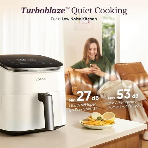 Cosori 9-in-1 TurboBlaze Air Fryer 6 Qt, Smart Control, 90°–450°F, Shake Reminders, Precise Heating for Even Results, Air Fry, Roast, Bake, Broil, Dry, Frozen, Proof, Reheat, Keep Warm, 120V, Cream thumbnail 7