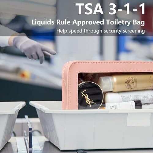 LETGO Clear Makeup Bags, TSA Approved Toiletry Bag with Zipper, Makeup Organizer for Carry-on Travel Essentials, Car Accessories Organizers Storage for Women Men (Clear-Pink) thumbnail 5