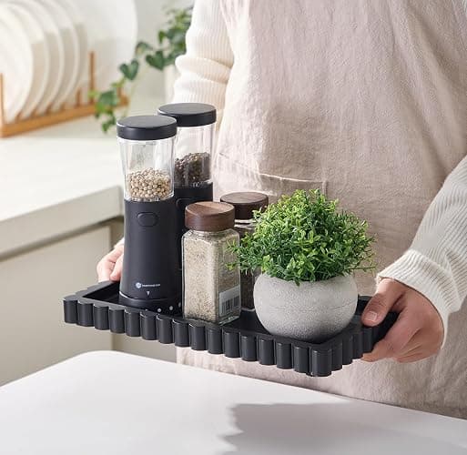 Scalloped Bathroom Vanity Tray for Countertop- Concrete Modern Industrial Minimalist Counter Vanity Organizer Tray for Dresser- Small Decorative Tray-11.8"L x 6.37"W x 1"H- Charcoal Black- Water-proof thumbnail 8