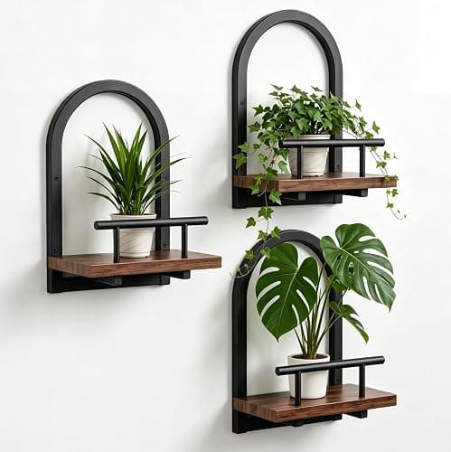 Amaoot Floating Shelves Set for 3, Wall Plant Holder Shelf, Wall Planters | Wall Planters for Indoor Plants, Hanging Shelves Wall Shelf Plant Holder for Living Room Decor, Bathroom, Bedroom, Kitchen - Image 1