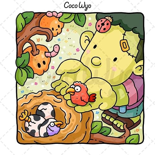 Spooky Cutie: Vol. 2 Coloring Book for Adults and Teens Featuring Lovely Creepy Creatures in Cozy Moments for Relaxation thumbnail 6