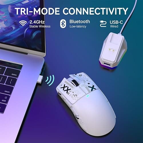 ATTACK SHARK X11 Wireless Gaming Mouse, PAW3311 Sensor, Lightweight, RGB Charging Dock, 22,000 DPI, Tri-Mode Connectivity, 5 Programmable Buttons, Grip Tape Included - White thumbnail 3