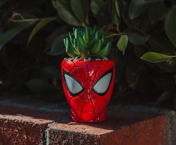 Toynk Marvel Comics Spider-Man Web-Head 3-Inch Ceramic Mini Planter with Artificial Succulent | Small Flower Pot, Faux Indoor Plants thumbnail 6