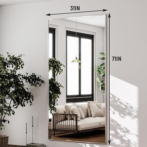 GLSLAND 71"x31" Full Length Mirror Extra Large Hanging or Leaning Rectangle Mirror Aluminum Alloy Thin Frame Bedroom Floor Dressing,Silver thumbnail 2