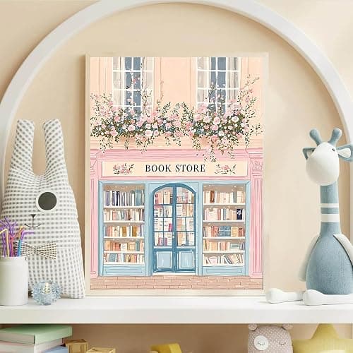 YOLENIX Diamond Art Kits for Adults Beginner, Pink Bookstore DIY Modern Diamond Painting Kits 5D Diamond Dots Gem Art Crafts with Tools,Round Full Drill Crafts for Home Wall Decor&Gift-12x16in thumbnail 5