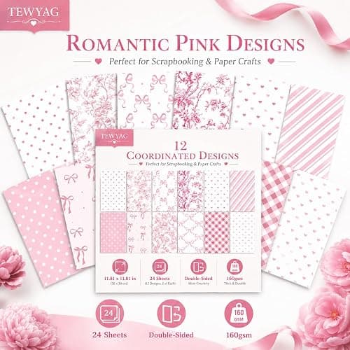 Pink Scrapbook Paper Double Sided 12x12 Coquette Bows Floral 24 Sheets thumbnail 4