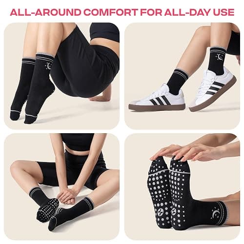 COOLMATE Pilates Socks with Grips for Women, Yoga Socks, Crew Non Slip Women for Barre, Pilates Gifts for Women thumbnail 6