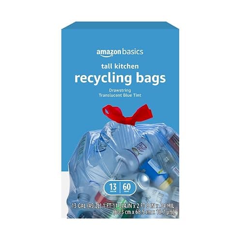 Amazon Basics Blue Recycling Trash Bags, Unscented, 13 Gallon, 60 count, Pack of 1 - Image 1