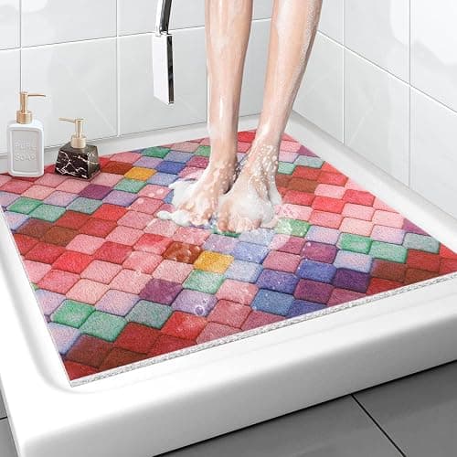 Shower Mat Bathtub Mat Non-Slip - 32x32 Inch, Soft Comfort Bath Mat with Drainage Holes, PVC Loofah Massage Bathmat for Shower, Tub, Bathroom, Wet Areas, Quick Drying - Image 1