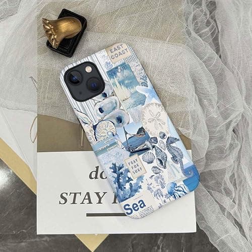 Generic Compatible with for iPhone 15,Vintage Seashell Ocean Blue Collage Phone Case for Girl Women Boy Men,Scratch Resistant Shockproof Cover Case for iPhone 15 - Vintage Seashell Ocean Blue Collage - iPhone 15 thumbnail 7