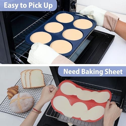 Highkit 10cm Giant Silicone Yorkshire Pudding Tray with Metal Handles,6 Cup Non Stick Jumbo Silicon Yorkshire Pudding Tin,Large Muffin Top Moulds for Baking Pan,Oven,Egg Bites,Whoopie Pie,Tart, Grey thumbnail 4