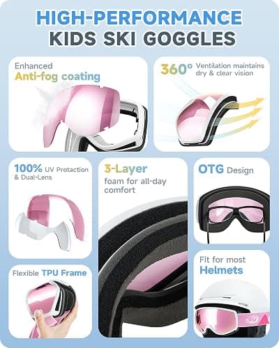 findway Kids Ski Goggles, Kids Snowboard Goggles for Boys Girls Toddler age 3-12 thumbnail 3