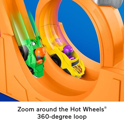 Fisher-Price Little People Toddler Toy Hot Wheels Spiral Stunt Speedway Race Track Playset with 2 Cars for Pretend Play Kids Ages 18+ Months thumbnail 6