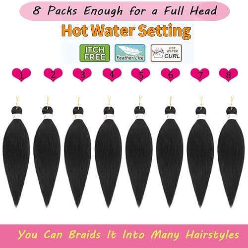 Braiding Hair Pre stretched 18 Inch 8 Packs Pre stretched Braiding Hair Ago Black Pre Stretched Hair For Braiding Yaki Texture Synthetic Hair Extension Itch Free Hot Water Setting(18", 1B#) thumbnail 3