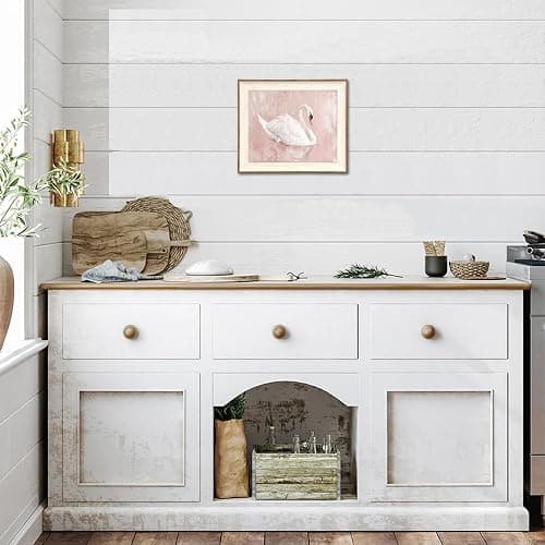 Uniro Framed Canvas Wall Art Swan Decor, Vintage Wall Art Animal Oil Painting Bathroom Wall Decor, White Swan Vintage Art Prints for Pink Room Decor, Pastel Pink Coquette Room Decor for Nursery, Bedroom, Girly R.oom D.ecor- 10x12 inches thumbnail 6