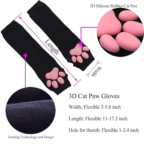 HOMEGYMFREE Cute Cat Paw Mittens Gloves, Kawaii Cat Cosplay Kawaii Soft 3D Toes Beans Fingerless Cat Claw Paws Pad Sleeve thumbnail 4