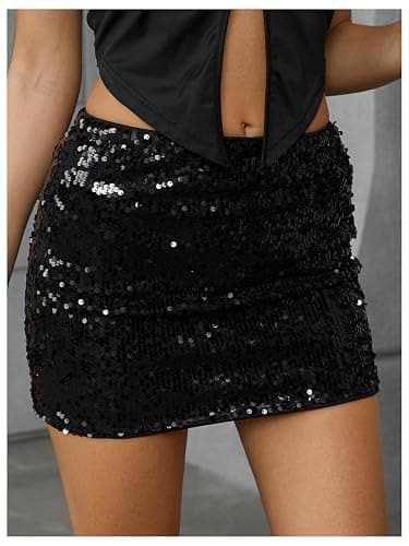 MakeMeChic Sparkly Sequin Mini Skirt High Waist Glitter Bodycon Party Night Out Skirts Rave Party Outfits thumbnail 3
