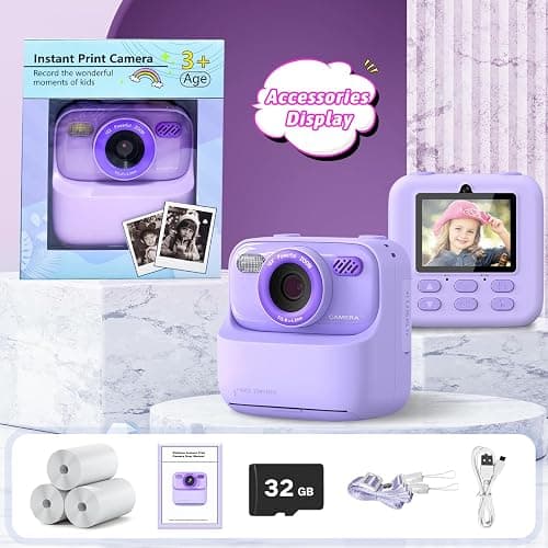 Kids Instant Digital Cameras for Boys and Girls, 1080P HD Dual-Lens Selfie Digital Camera with Print Paper & 32G Card, Christmas Birthday Gifts Toys for Toddler and Teenagers Age 3-16 Years Old thumbnail 7