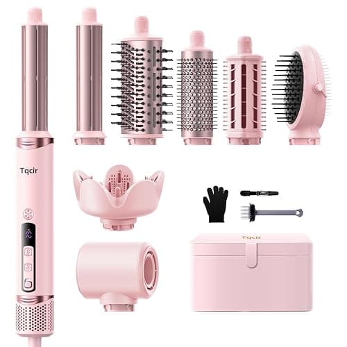 Tqcir 8-in-1 Professional Hot Air Styler&Hair Dryer Brush, Powerful Multi-Styler with Auto-Wrap Curler with Storage Case, Fast Drying Curling Straightening Volumizing Without Heat Damage(Pink) - Image 1