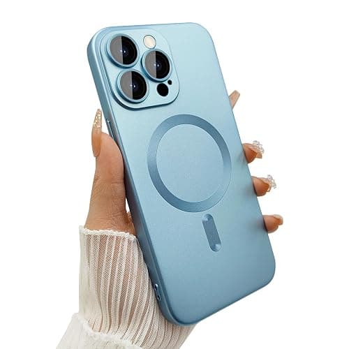 ankofave Magnetic for iPhone 15 Pro Phone Case for Women, Matte Luxury Soft Metallic Luster Design with Camera Lens Protector, Compatible with Magsafe Case for iPhone 15 Pro 6.1"-Blue - Image 1