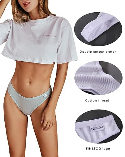 FINETOO 10 Pack Thongs for Women Cotton Underwear Breathable Stretch Low Rise Hipster Panties Sexy S-XL thumbnail 4