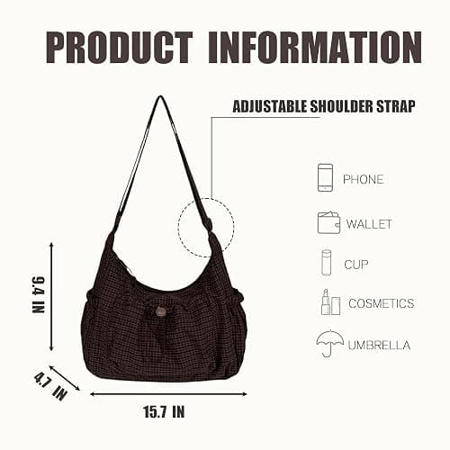 Plaid Crossbody Bags, Slouchy Hobo Crossbody Bag, Cute Messenger Bag, Nylon Crescent Crossbody Purse, Trendy Everyday Purse thumbnail 4