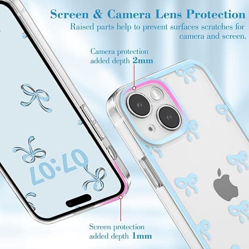 EYZUTAK Case for iPhone 15, Clear Cute Ribbon Bowknot Aesthetic Phone Case with Charm Bracelet Chain Raised Camera Protection Stylish Soft Durable TPU Protective Cover for Women Girls - Blue thumbnail 6