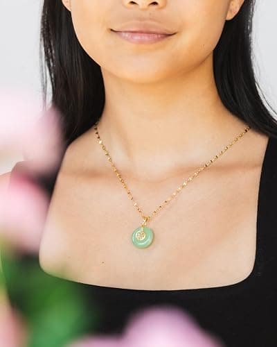 emmandsophie Green Jade Necklace | Authentic Good Fortune Pendant | Brushed Matte Finish | Unique Modern Design | Vintage Style Jade Necklace | Women's Jewelry Gift| Jade Necklaces for Women thumbnail 2