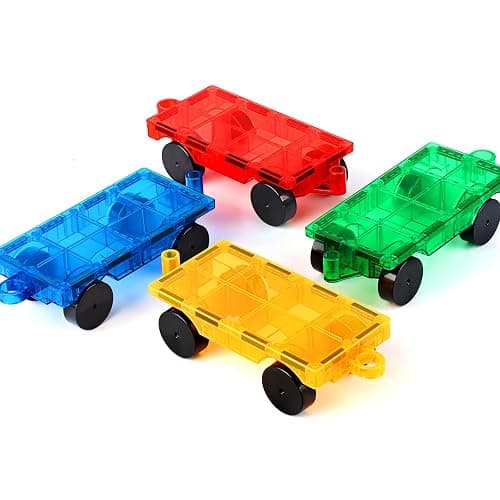 Mruikeny Magnetic Tiles Cars Construction Set - 4 PCS Magnetic Tiles Magnet Bricks Truck Sensory Toys, Educational Magnet Cars Set Building Blocks for 3 4 5 6 7 8+ Year Old Girls Boys thumbnail 4