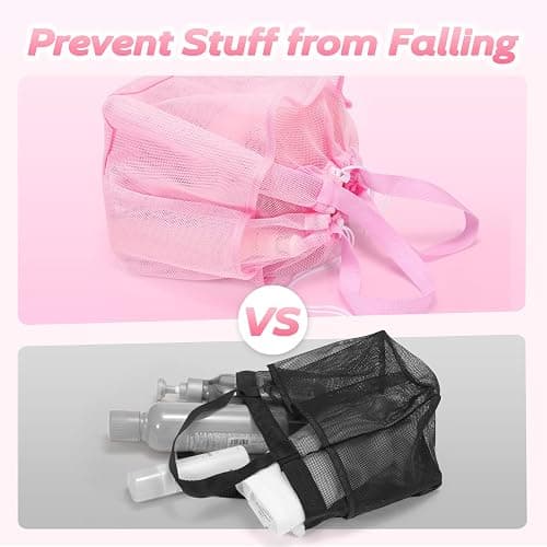 famichan Mesh Shower Caddy Portable with Drawstring, Dorm Room Essentials for College Students Girls, Large Shower Bag for Camping,Swimming,Gym,Travel,Bathroom - Pink thumbnail 4