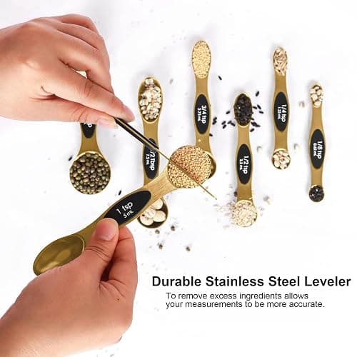 Magnetic Measuring Spoons Set Stainless Steel with Leveler, Stackable Metal Tablespoon Measure Spoon for Baking, Measuring Cups and Spoon Set Kitchen Gadgets Apartment Essentials Fits in Spice Jars thumbnail 4