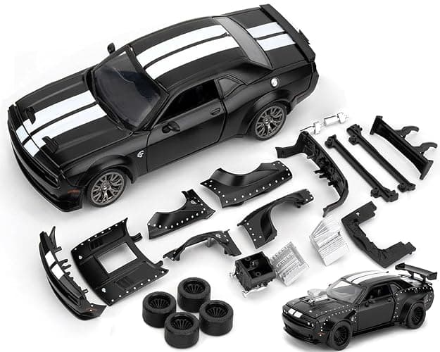 Mzexoma Hellcat DIY Disassembly Toy Car 1:36 Challenger SRT Building Kit for Kids Ages 3+ Diecast Model Cars with Open Doors STEM Learning Gift for Boys Ages 4-7(Black) - Image 1