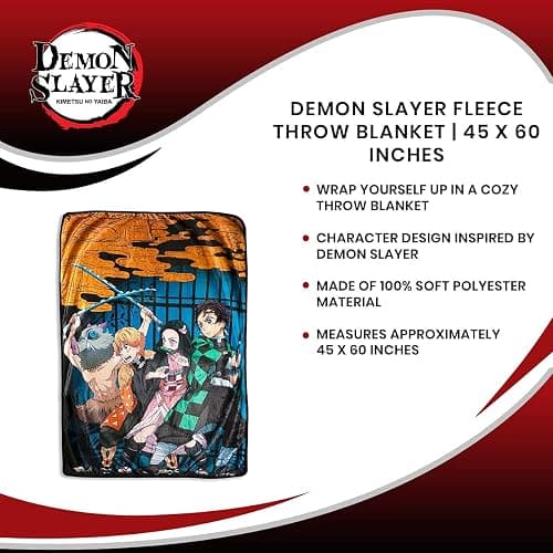 Demon Slayer Oversized Plush Throw Blanket | Cozy Sherpa Cover for Sofa, Bed | Super Soft Fleece Blanket | Official Anime Manga Collectible | 45 x 60 Inches thumbnail 8
