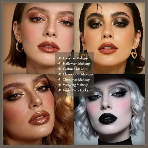 UCANBE Professional Neutral Smokey Eyeshadow Makeup Palette, Matte Shimmer Metallic Black Grey Dark Goth Eye Shadows for Halloween, Pigmented Warm Smoky Naked Nude Rosy Gold Brown Pallet Make Up Kit thumbnail 6