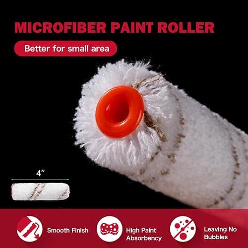 Mister Rui Mini Paint Roller Kit-13 Piece, 4-Inch Microfiber Paint Rollers with Ergonomic Handle, Small Roller Paint Brush, Paint Tray with 3 Liners, Perfect for House Painting, Trim, and Touch-Ups thumbnail 4