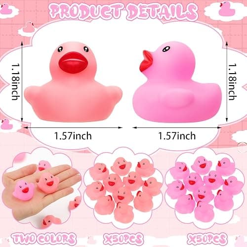 Lenwen 100 Pcs Mini Rubber Ducks 1.57" Rubber Ducks Bulk Baby Shower Party Favors Squeak & Float Duckies Pool Bath Toys for Kids Boys Girls Birthday Gifts Classroom Carnival Prizes(Pink, Rose Red) thumbnail 3