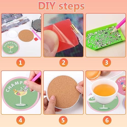 8 Pcs Cocktail Diamond Art Coasters Kit for Adults, Cocktail Diamond Painting Coasters with Holder, 5D Gem Art DIY Crafts Diamond Dots for Gift Life thumbnail 7