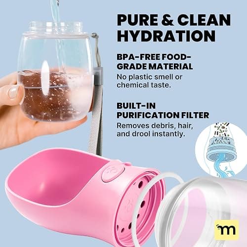 MalsiPree On the Go Dog Water Bottle - 12 oz Pink, Leak-Proof | 12oz leak-proof bottle & built-in bowl - one-hand use - Use for dog travel, hiking, park & beach days thumbnail 4