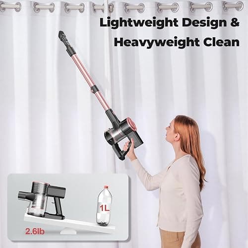 Hysinixs Cordless Vacuum Cleaner, Powerful Lightweight Stick Vacuum with Self-Standing, Anti-Tangle, 8-in-1 Rechargeable Vacuum Cleaners for Home, Hardwood Floors, Carpet, Pet Hair thumbnail 7