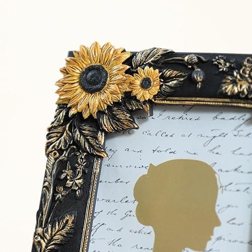 Bicuzat 3D Embossed Golden Sunflower with Black Frame Pattern Photo Frame Photo Display Frame Picture Frame Card Frame for Desktop Table Top Display, 4 by 6 Inches thumbnail 7