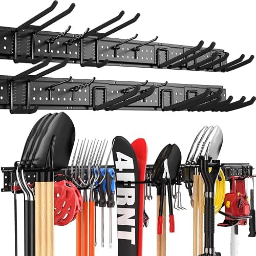 ZICANYCO Garage Tool Organizer Wall Mount 96 inches with 18 Adjustable Heavy-Duty Hooks, Garage Organization, Garden Tool Storage Rack, Yard, and Shed, Holds Up to 750 lbs - Image 1