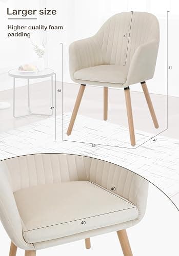 WOLTU Dining Chair, Upholstered Armchair Bedroom Chair, Cream White | Solid Wood Legs, Armrests, Backrest, Padded Seat for Lounge Living Room Reception Bedroom, Velvet thumbnail 3