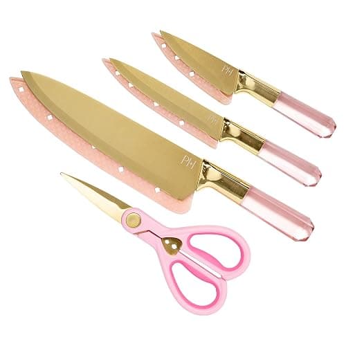 Paris Hilton Stainless Steel Knife Set with Jewel Shaped Handles and Gold Blades, Iconic Cutlery Set, 4-Piece, Pink thumbnail 2