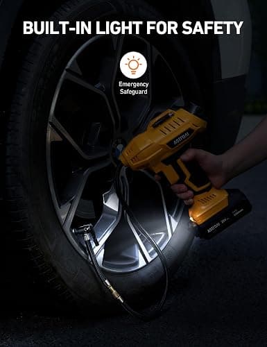 AstroAI Cordless Tire Inflator Air Compressor 20V Rechargeable Battery Powered 160PSI Portable Air Pump with 12V Car Power Adapter Digital Pressure Gauge for Cars Motorcycles JY16P160-18（C2）Yellow thumbnail 5