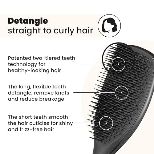 Tangle Teezer Large Ultimate Detangler Hairbrush for Wet & Dry Hair, Eliminates Knots & Reduces Breakage for Long, Thick, & Curly Hair Types, Black Gloss thumbnail 2