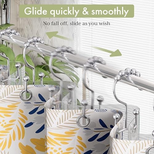 Amazer Shower Curtain Hooks Rings, Rust-Resistant Stainless Steel Double Shower Curtain Hooks, Shower Hooks for Shower Curtain and Liner Bathroom, Set of 12, Chrome thumbnail 6